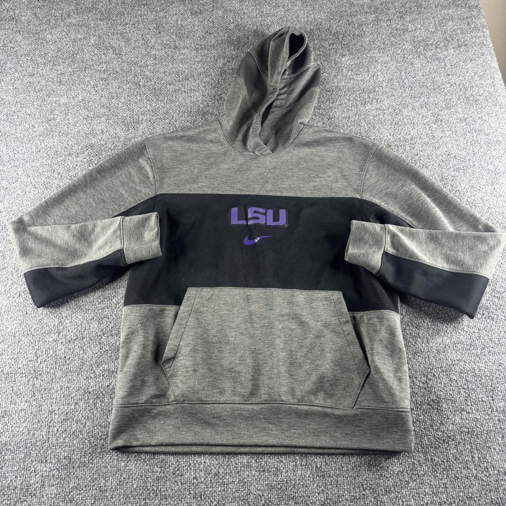 LSU Tigers Hoodie Mens Medium Gray NCAA Football Nike Dri-FIT‎ Sweatshirt